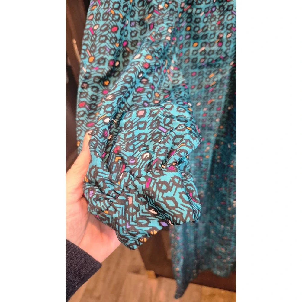 Vintage‎ 80s 90s Geometric Midi Dress Teal Abstract Print Button Front Boho M/L